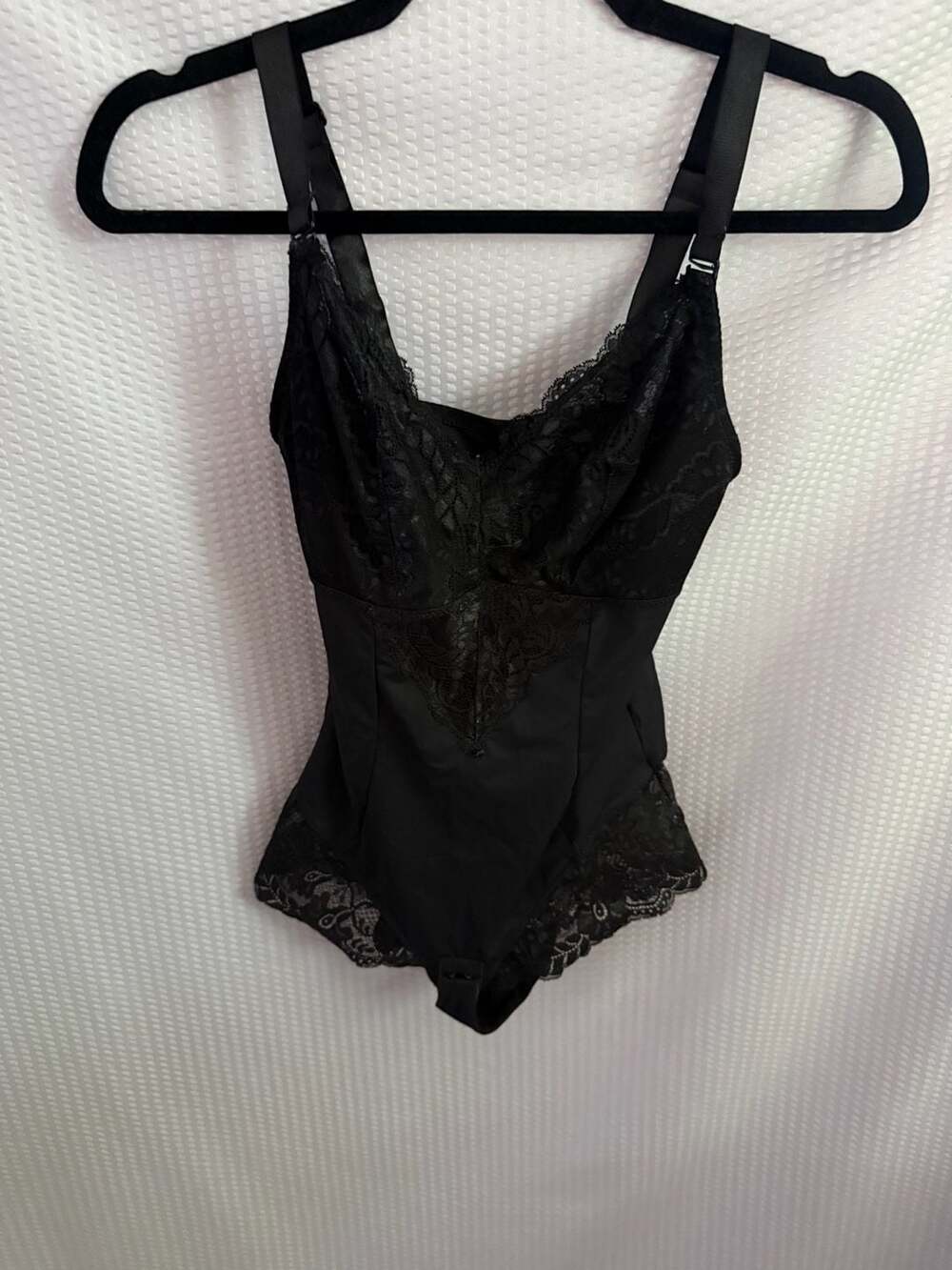 SHAPERX Black Lace Tummy Control Shapewear Bodysuit Size S